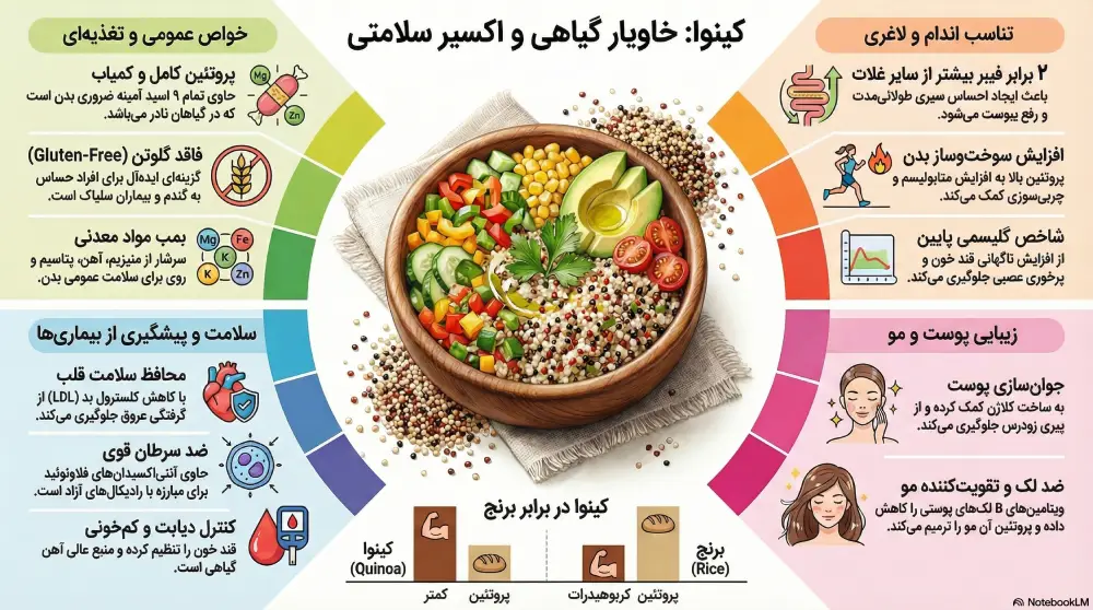ینفوگرافی خواص کینوا برای لاغری و درمان دیابت